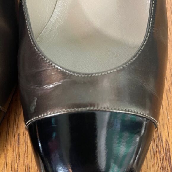 Salvatore Ferragamo 7.5 B 2-Tone Bronze & Black Patent Leather heels new - Picture 13 of 13